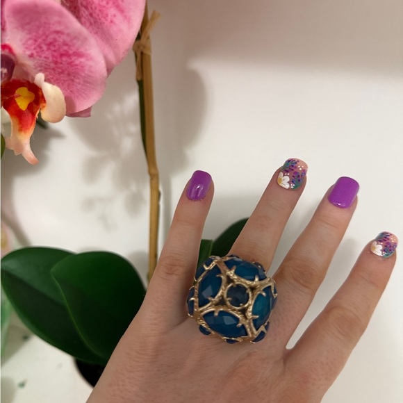 RACHEL Rachel Roy Blue and Gold Statement Ring - Picture 1 of 5